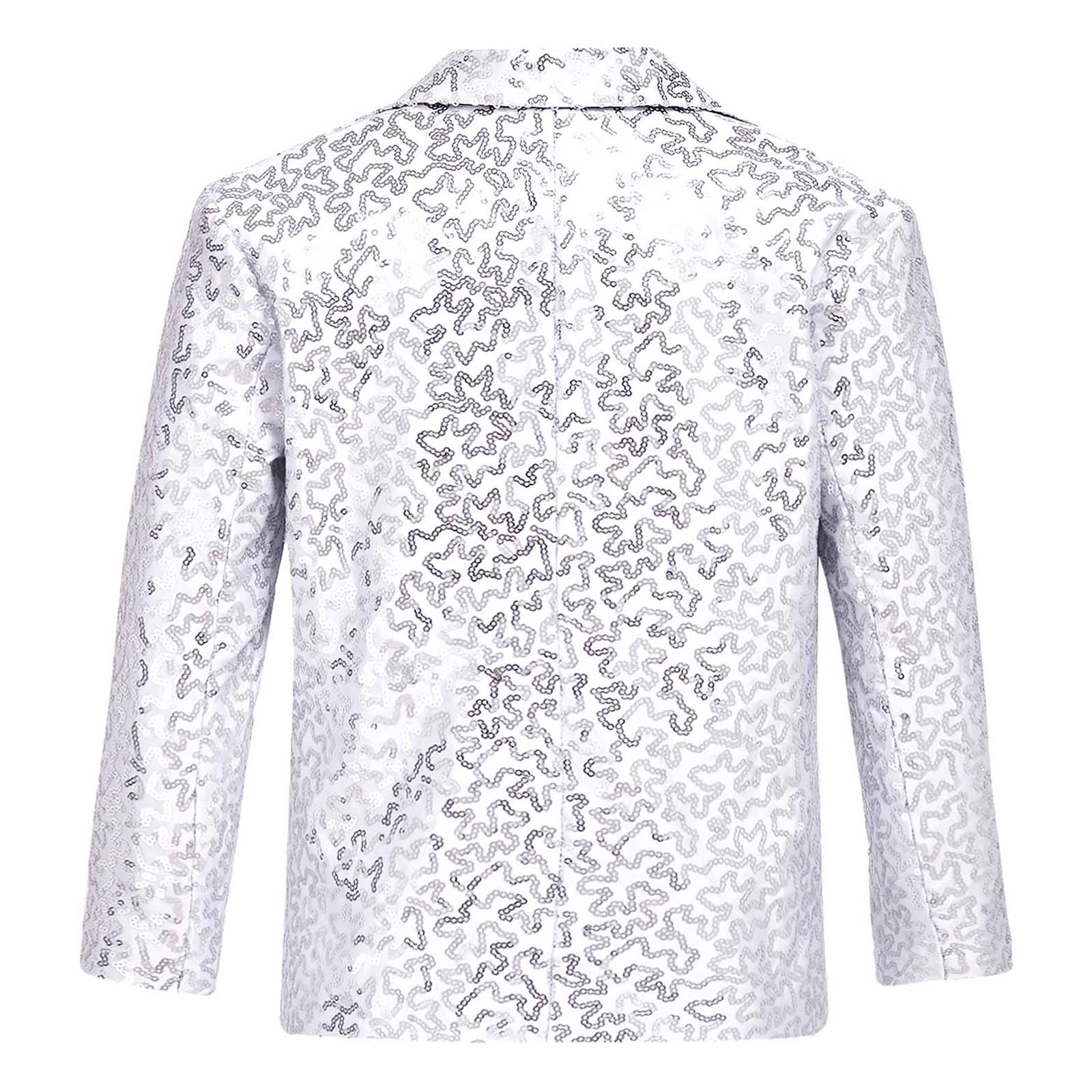 Kids Boys Fashion Shiny Sequins Lapel Suit One Button Jacket Coat Blazer Tuxedo for Wedding Birthday Party Stage Performance