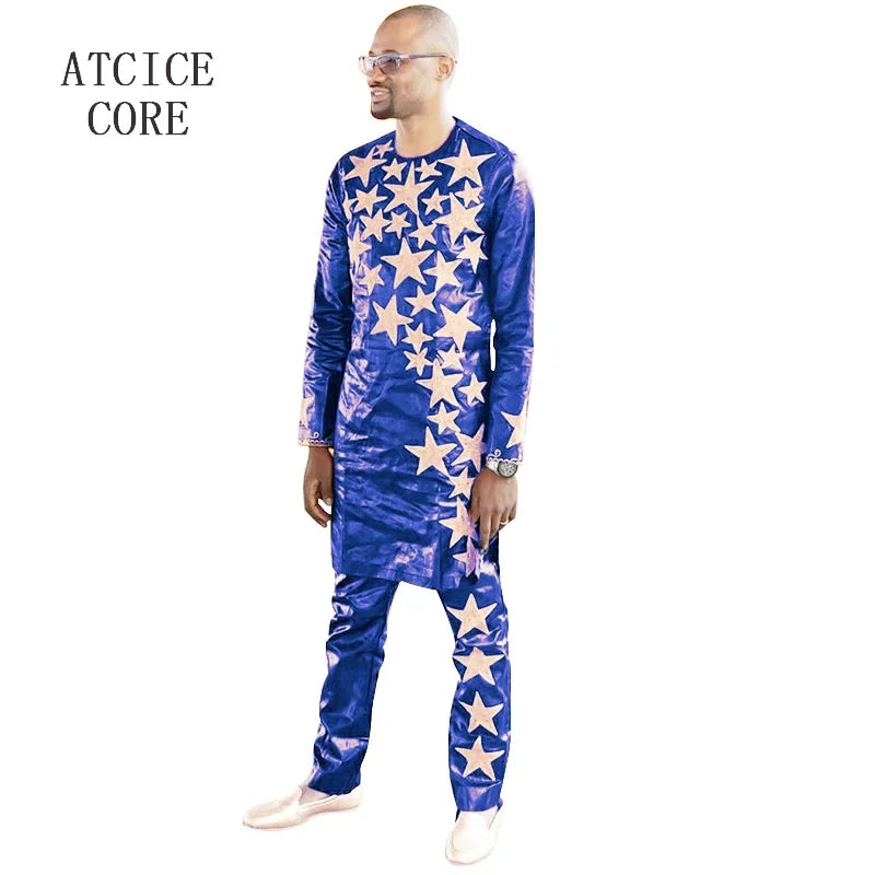 African Dresses For Men Bazin Riche Embroidery Design Dress Men Suit Top With Pants