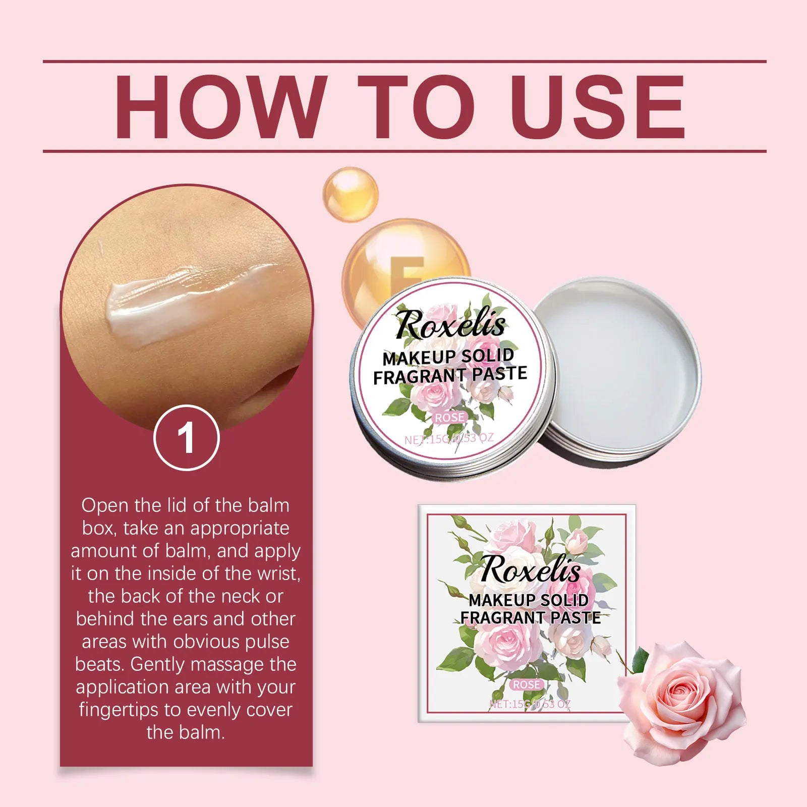 ROXELIS Rose Paste Body Balm Solid Balm Sets Solid Perfume Portable Pocket Balm Perfume Perfect for Travel Use Parfum Women's