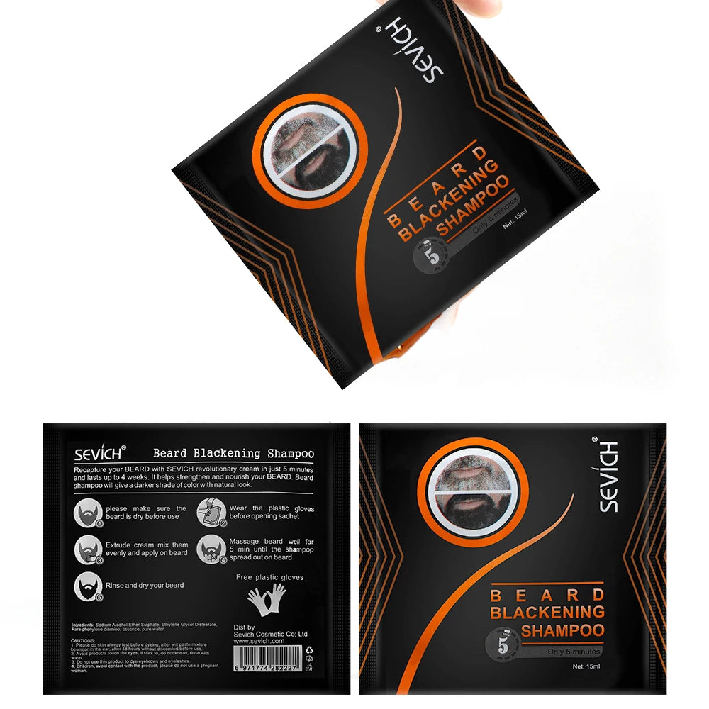 5PCS Natural Beard Hair Dye Shampoo Portable 5 Minute Instant Blackening Color Tint Cream Moustache Shampoo For Men Dropshipping