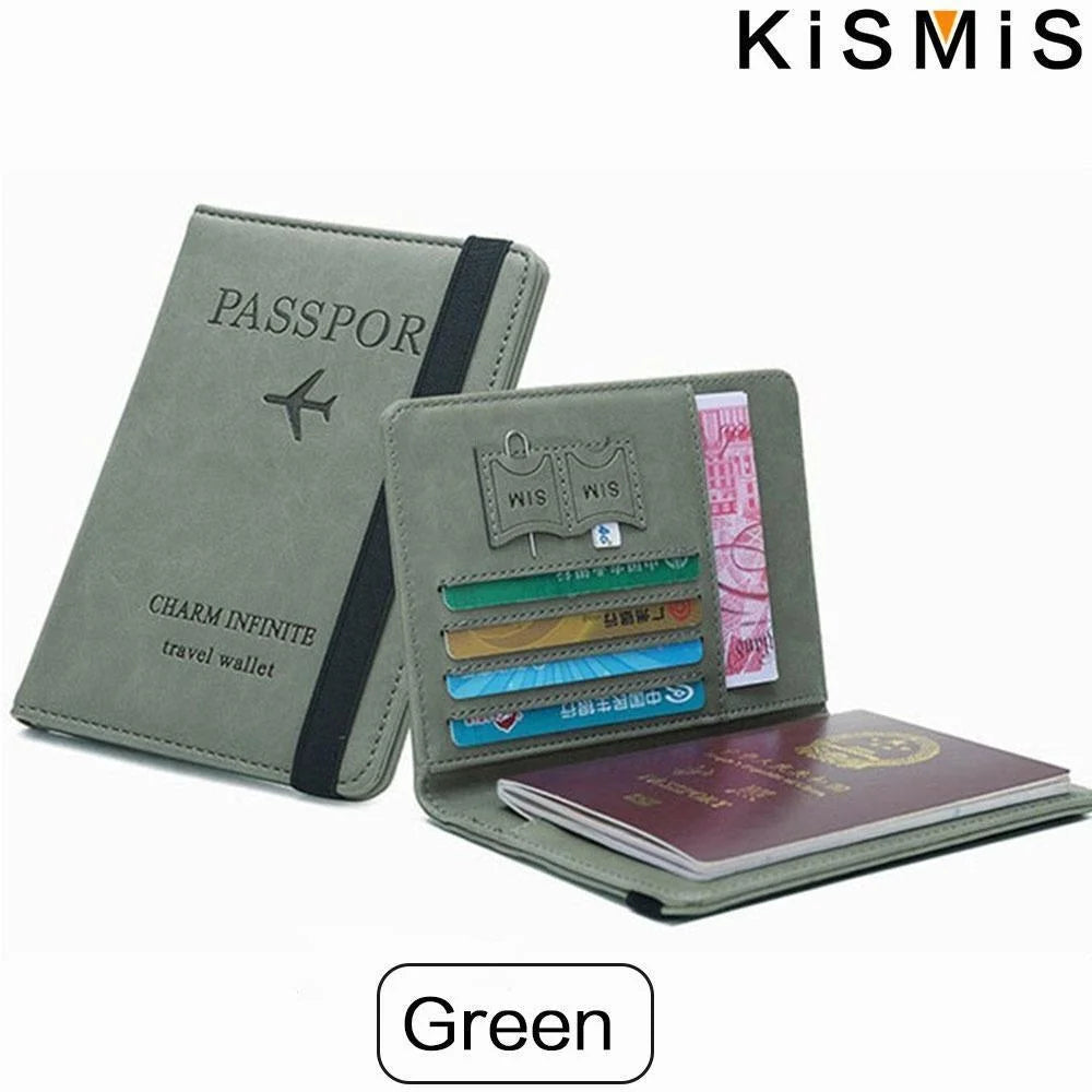 KISMIS New RFID Wallet Passport Case Leather Short Wallet Men Slim Credit Card ID Holder Card Organizer Travel Bag