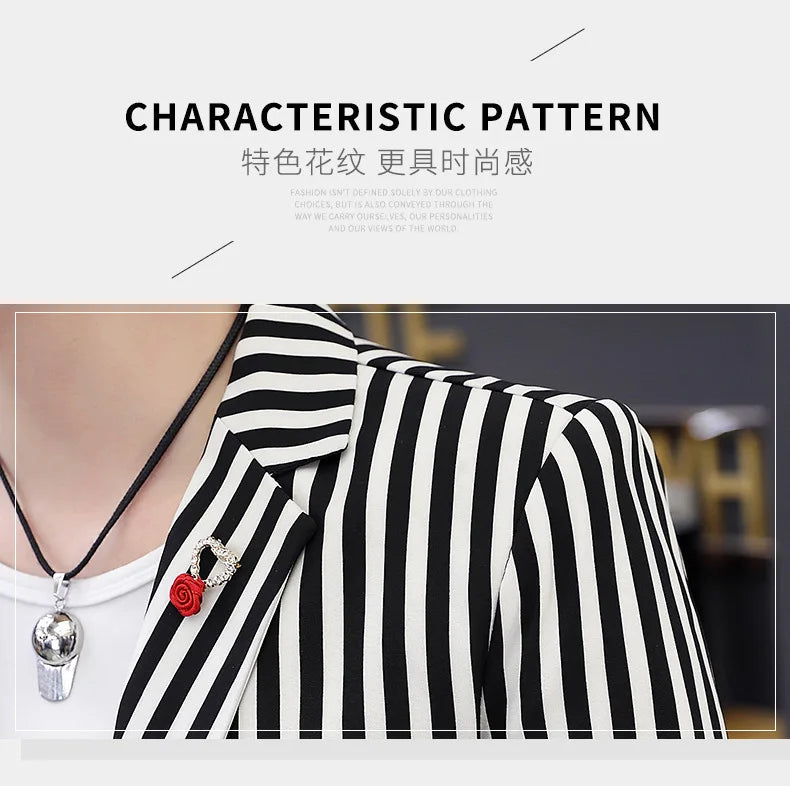 Mens Blazer Jacket 2022 New Suit Male Casual Korean Style Trendy Slim Striped Student Small Suit Jacket Hair Stylist Single Top
