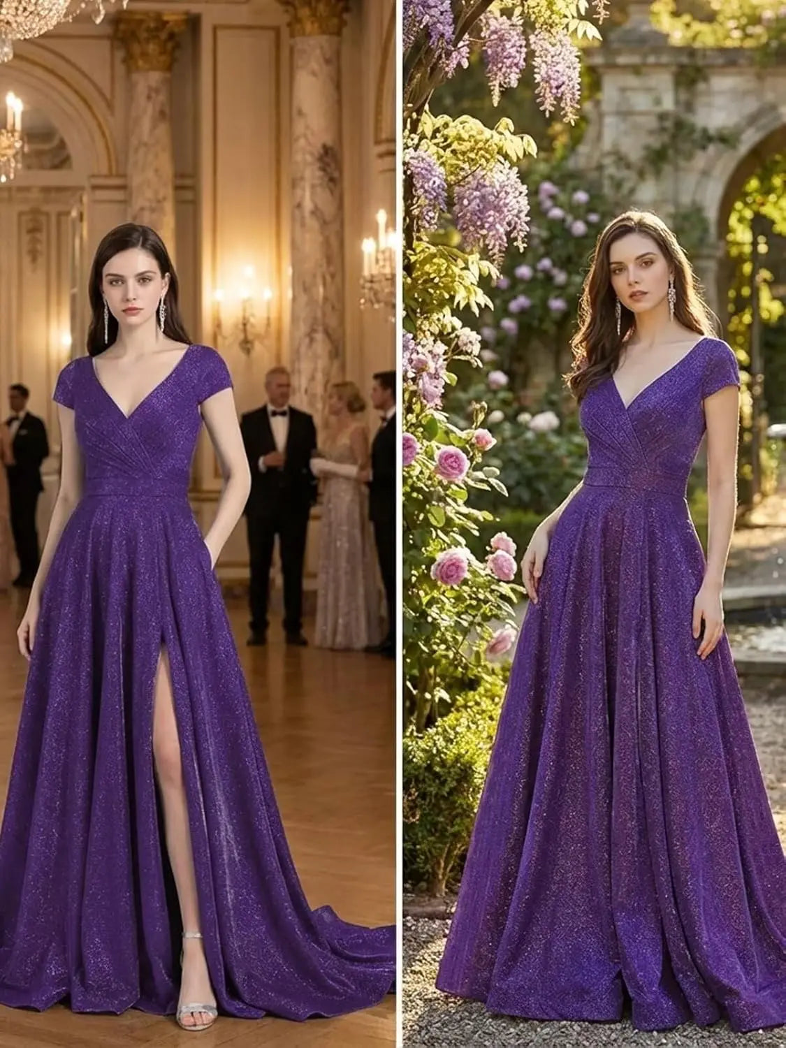 Prom Dresses Long for Women A Line with Pockets V Neck Formal Evening Ball Gown Elegant Dress Women for Wedding Party