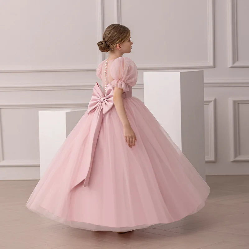 Teenage Girls Big Bow Princess Dress For Kids First Communion Formal Evening Vestidos Wedding Bridesmaid Birthday Pageant Gown