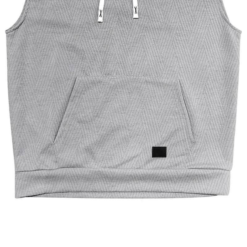 2026 Men's Casual 2 Piece Set Fashion Jacquard Knitted T-shirt Hooded Sleeveless Vest Elastic Waist Shorts Jogging Fitness Suit