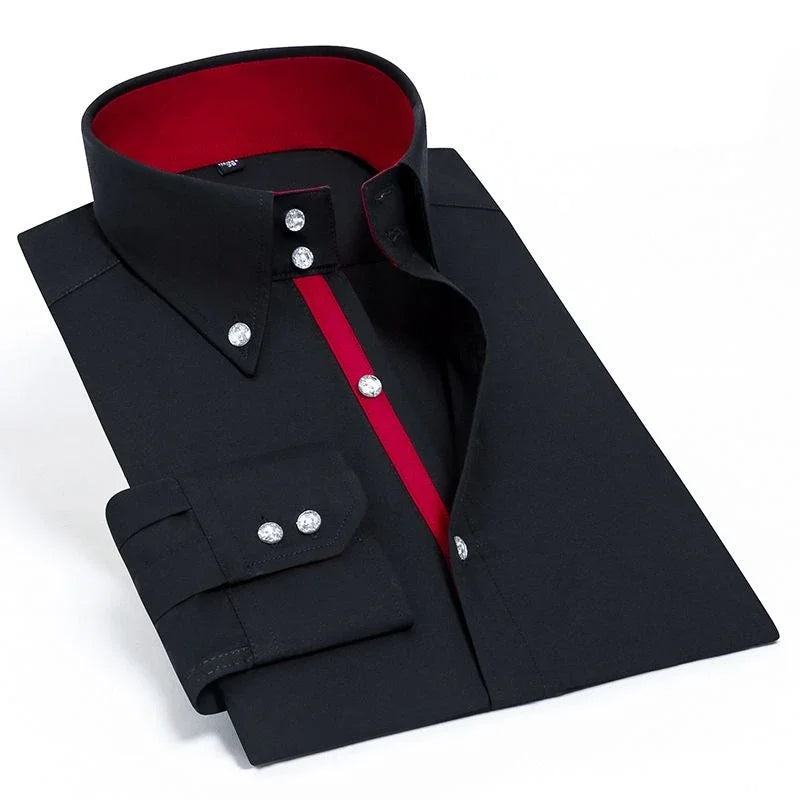 Men's Dress Shirts Non-ironing Formal Collar Shirt Fashion Korean Slim Solid Color Business Casual Shirt White Spring Autumn