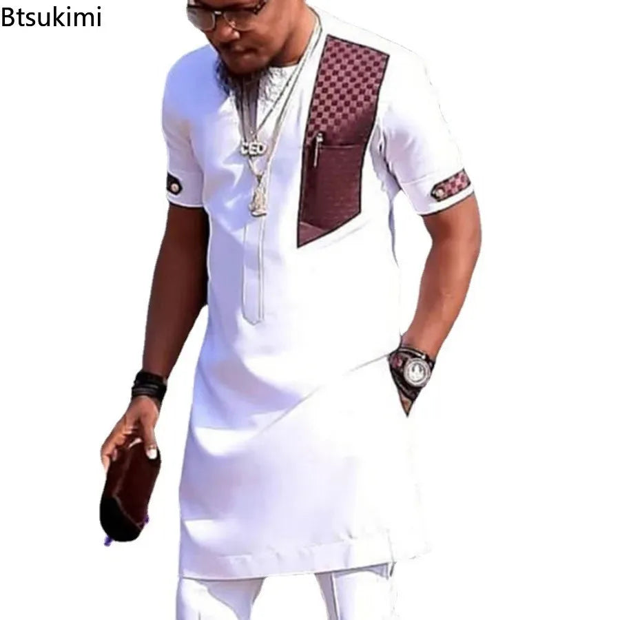 2026 Summer Fashion African Shirts for Men Slim Casual Shirt Tops Patchwork Design Ethnic Style Traditional Men's Clothing S-5XL