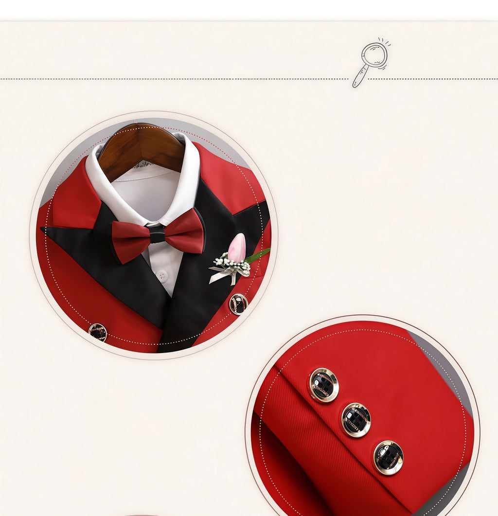 Children Three-Piece White Wedding Suit Kids Jacket Pants Bow Tie For Flower Boys Birthday Tuxedo Party Photograph Formal Outfit