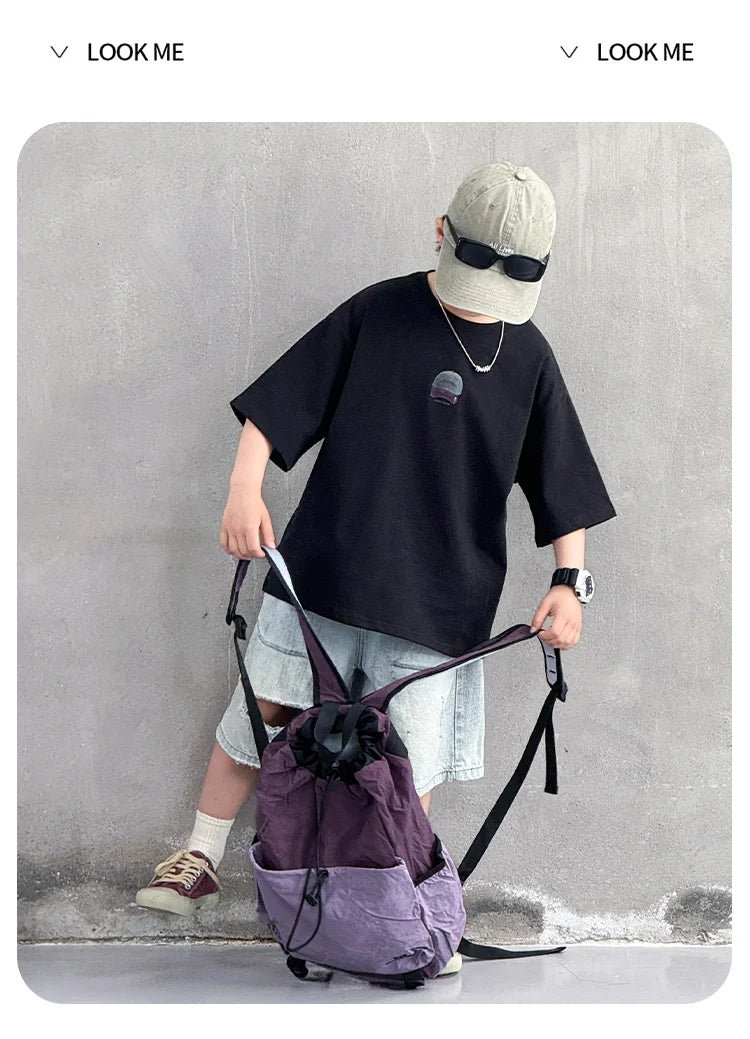 New Summer High Quality Teenage Children Short Sleeve Cotton T-shirt for a Boy Casual Tee Tops Kids Elegant Luxury Tshirt Wear
