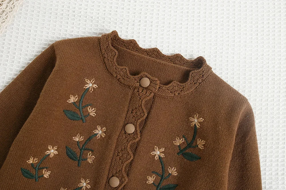 Baby Girl Clothes Girls Knitted Sweater Set Embroidered Flower Design Two-Piece Jacket And Pants Spring Autumn Korean Style