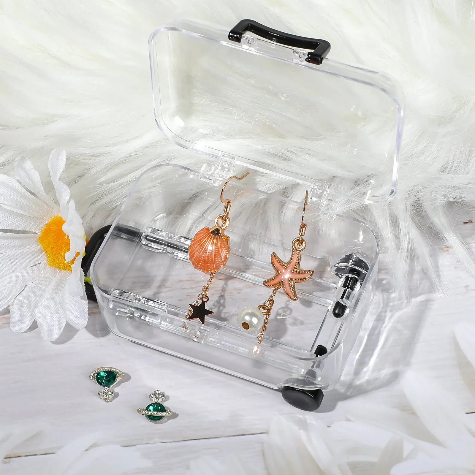 Mini Luggage Storage Box Cute Clear Suitcase Candy Box Creative Wedding Candy Box Small Trolley Case Jewellery Organiser