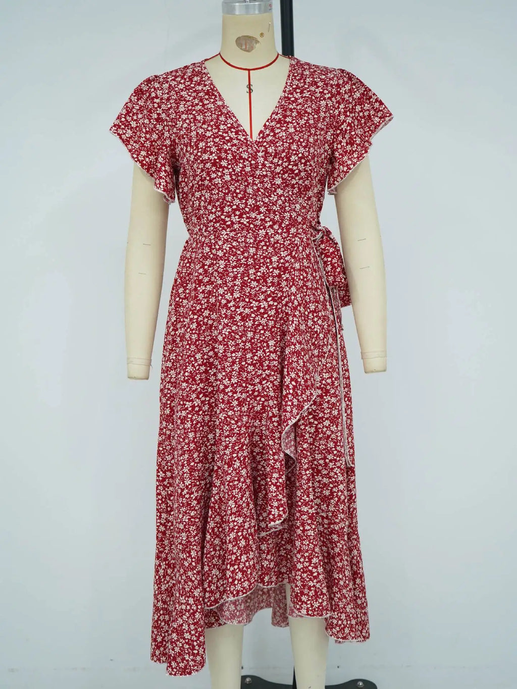Summer Dresses for Women Sexy V Neck Short Sleeve Irregular High Waist Lace-up Flower Print Dress Casual Beach Dresses