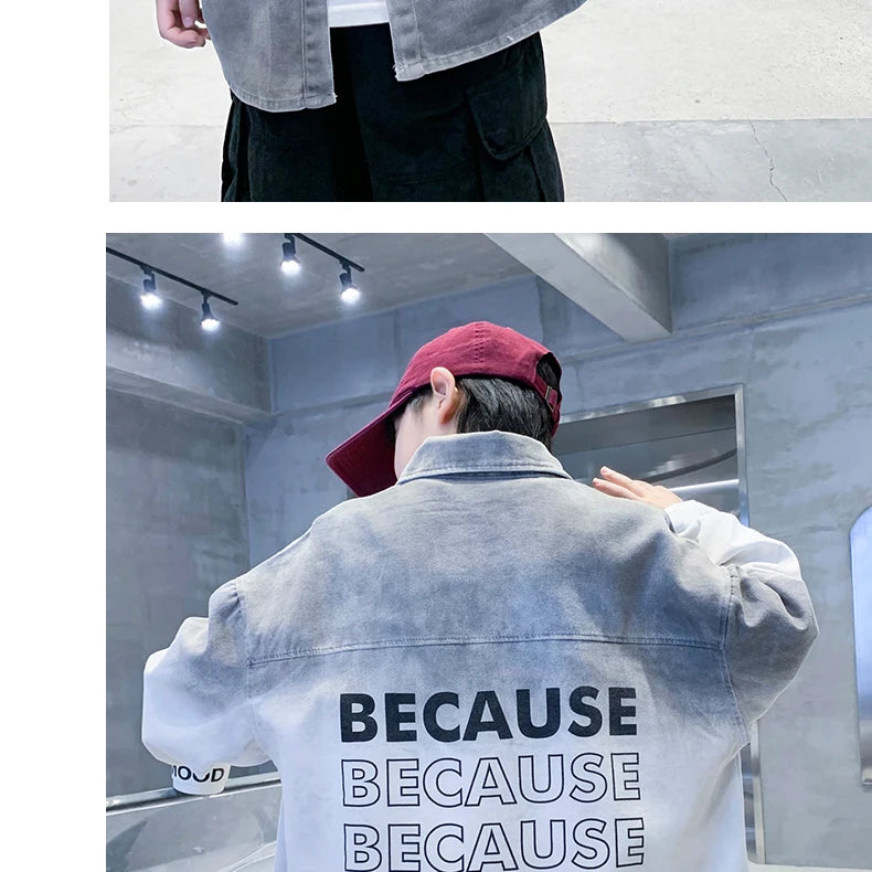 Loose Teenage Boy Gray Gradient Denim Shirt Jacket For Child Age 5 6 7 8 9 10 11 12 13 14 Years Kids Casual Spring Clothing Coat