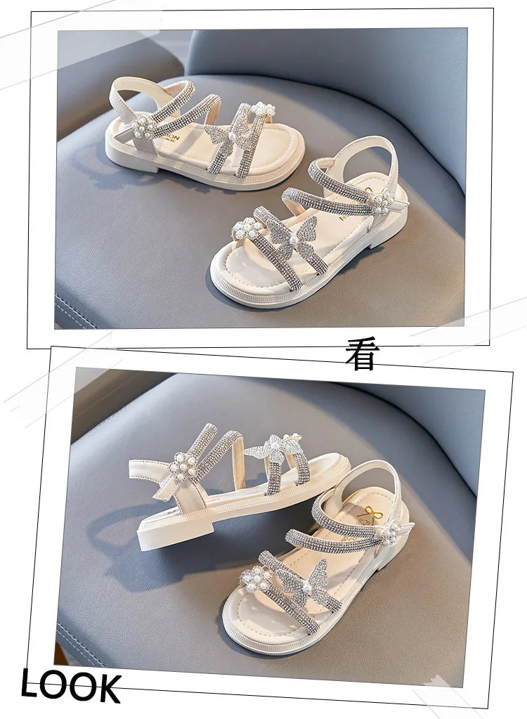 Little Girl's Sandal Summer Kids Princess Sandals Children Soft-soled Beach Sandals fit 2-13Years Old Kid Shoes Pink Black Beige