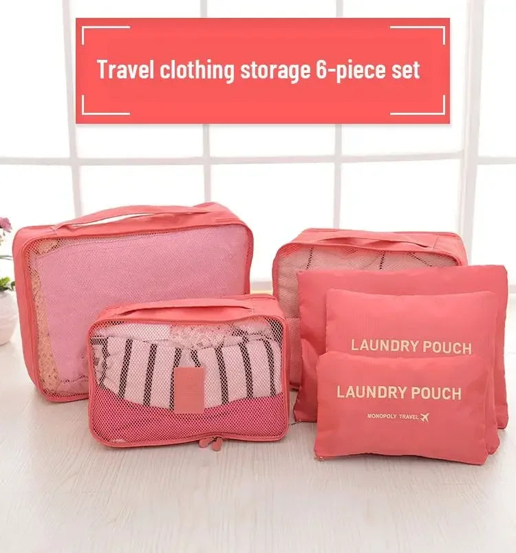 Travel 6-piece Storage Bag Set, Travel Luggage Sorting Bag, Clothing Packaging Bag, Breathable and Moisture-proof Storage Bag