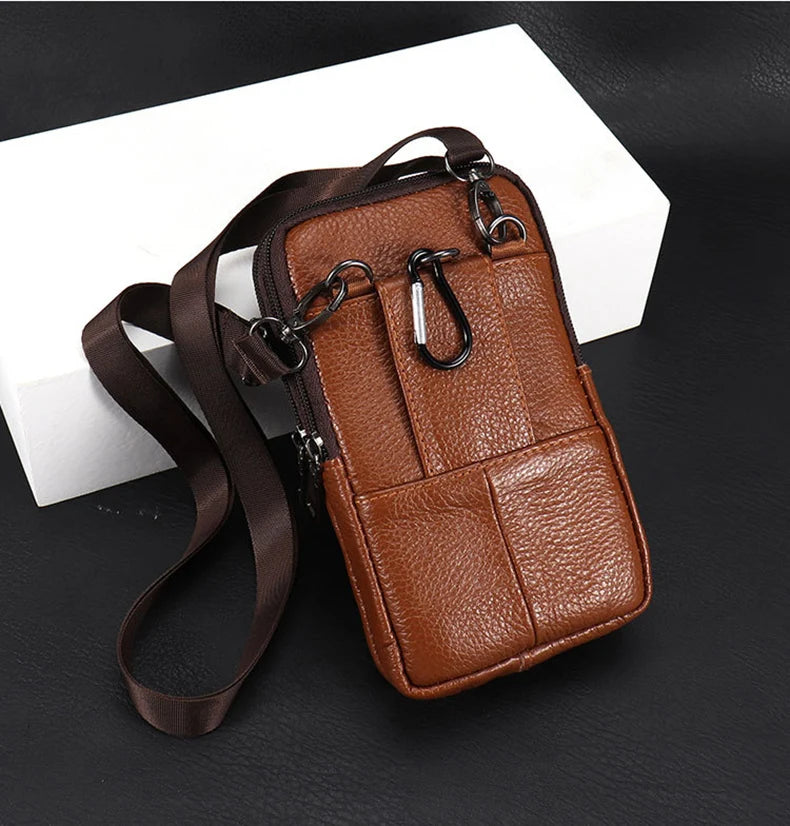 Men's Mobile Phone Waist Bag Outdoor Work Chest Bag PU Cigarette Case Key Chain Wear Belt Backpack Sport Hiking Portable Satchel