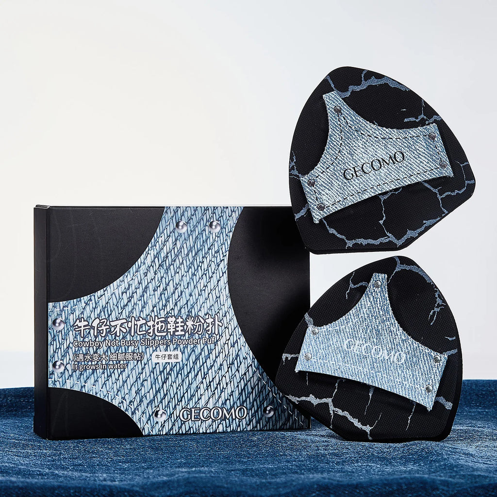 2PCS Denim Makeup Powder Puff Set Soft Skin-Friendly Dry & Wet Dual-Use Sponge Cushion For Liquid Foundation