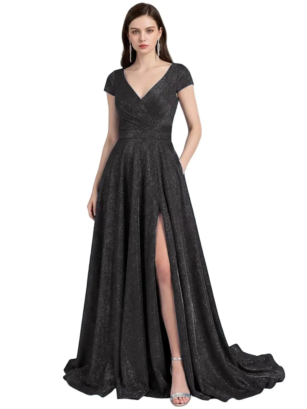 Prom Dresses Long for Women A Line with Pockets V Neck Formal Evening Ball Gown Elegant Dress Women for Wedding Party