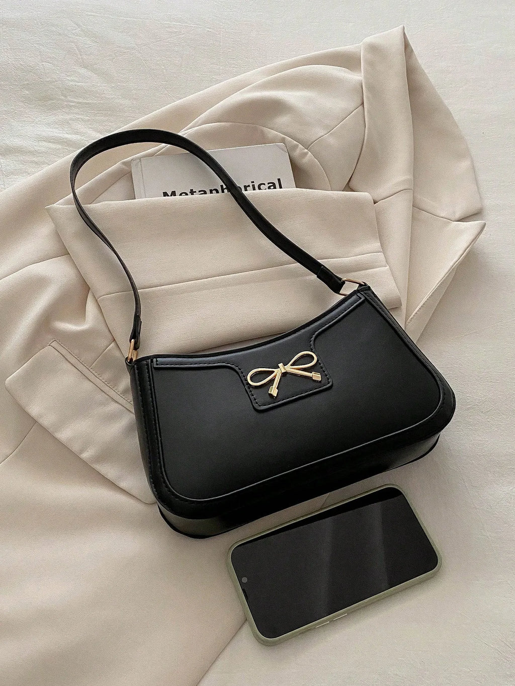 Women Handbag, New Autumn/Winter Commuting Shoulder Under-Arm Bag, Korean Fashion Crossbody Bag with Bow Decoration