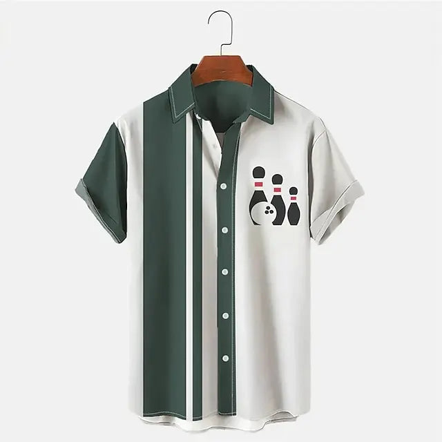 Men's Shirt Bowling Ball 3D Printed Lapel Women Casual Fashion Long Sleeves Shirts Button Streetwear Oversized Unisex Clothing
