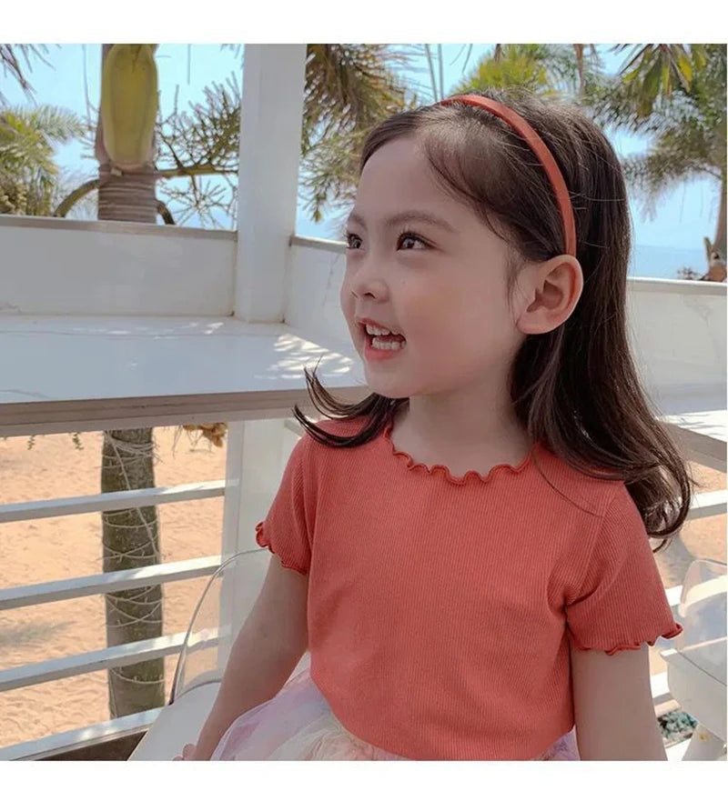 Baby Girls T-Shirt Summer Kids Short Sleeve Tops Tees Soft Ice Silk Fabric Toddler Solid Color Shirts Children's Clothing 1-10Y