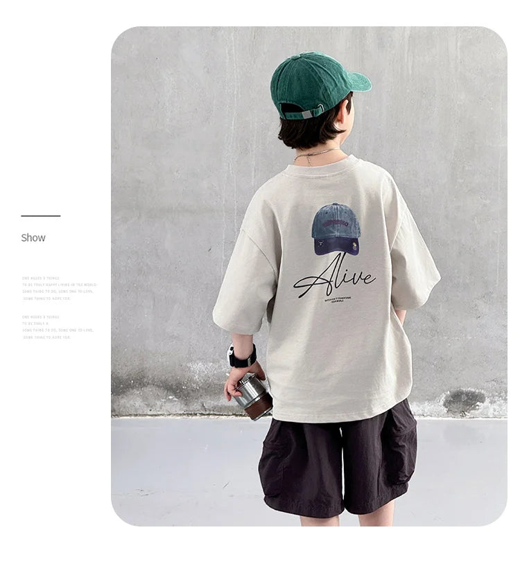 New Summer High Quality Teenage Children Short Sleeve Cotton T-shirt for a Boy Casual Tee Tops Kids Elegant Luxury Tshirt Wear