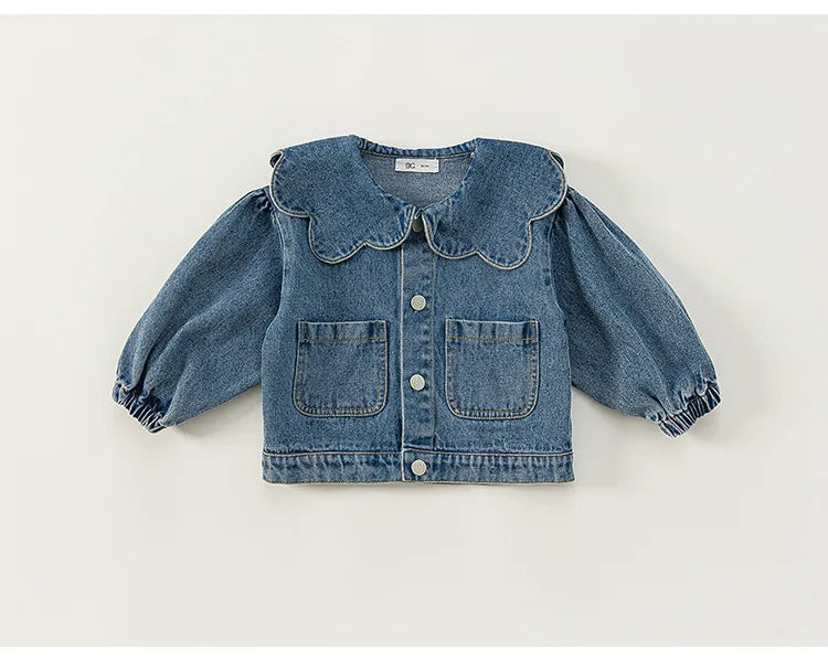 Children Clothing Girls Denim Jacket Spring and Autumn Korean Children Lace Collar Denim Top Cardigan Fashion Cool Girl Coat
