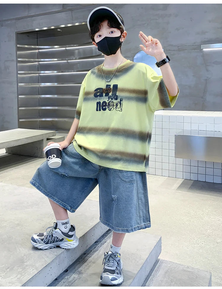 Summer Kids Outfit Sets for Boys Short Sleeve T-shirt Shorts 2PS Clothing Set Tweens Child Tracksuit Top and Bottom Clothes Set