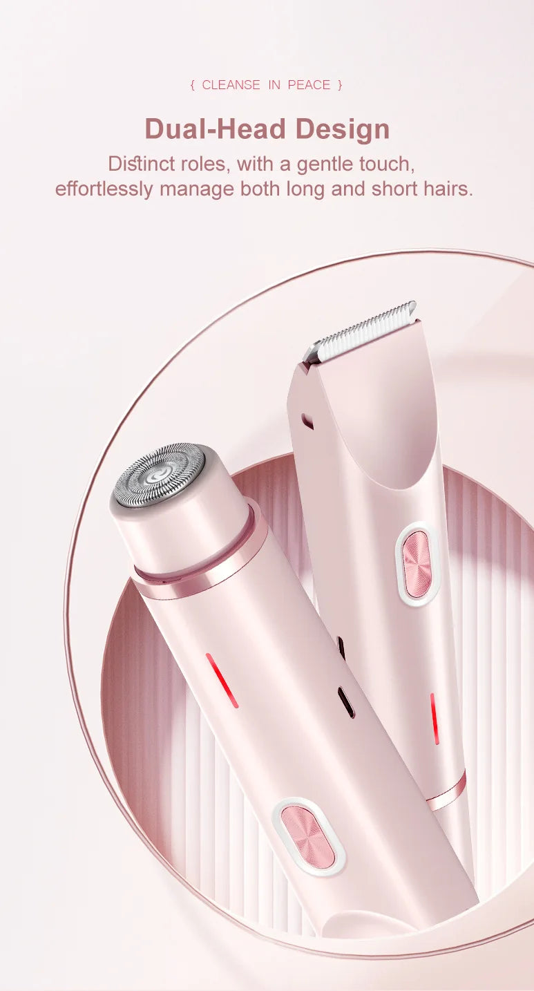 2 in 1 Electric Razors for Women Double Head Shaver for Pubic Hair Trimmer IPX7 Waterproof Wet&Dry Use Bikini Shaver for Body