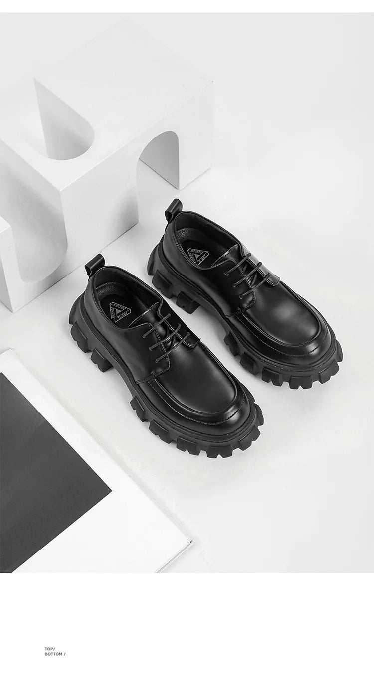 Male Leather Shoes Men 2023 New Chunky Platform Retro Work Shoes Spring Autumn Derby Shoes Highstreet Low Top Man Casual Flats