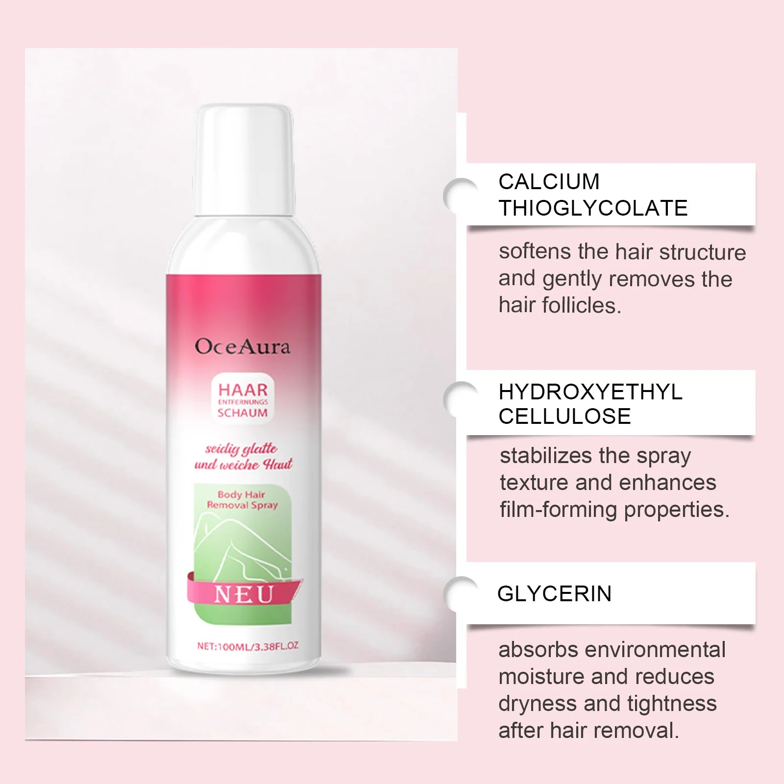 Body Hair Removal Spray - Gentle, Refreshing, Non-Irritating Care for Skin, Hair Cleansing and Removal Spray