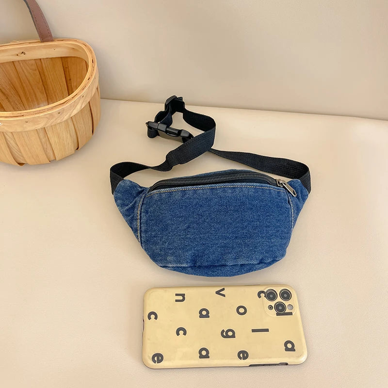 Fashion Denim Children's Waist Bags Leisure Boy and girl Crossbody Chest Bag Street Trend Belt Bag Kids Birthday gift Waist Pack