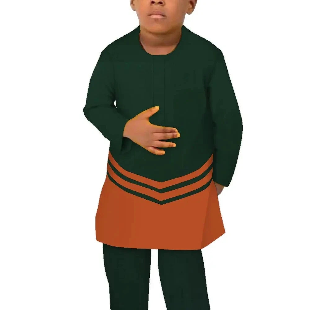 African Children Clothing Baby Boy's Clothes Afrcian Pants 2 Pcs Set Long Sleeve Patchwork Boy Dashiki Party Attire WYT701