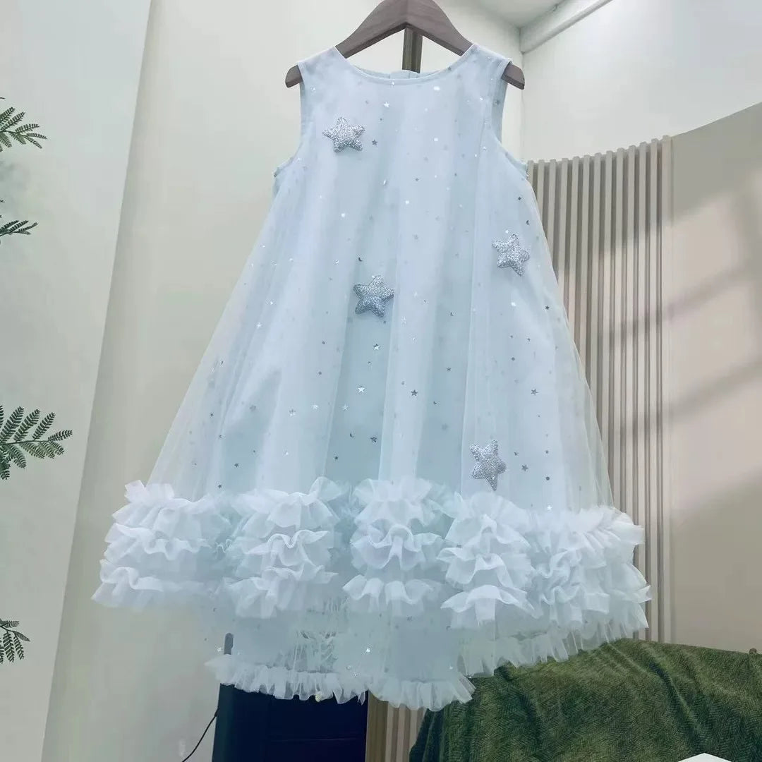 Teen Girl Clothes 2025New White Summer Girls  Flower Girl Birthday Outfit Vestido Princess Dress with Wings Kids Party Gown