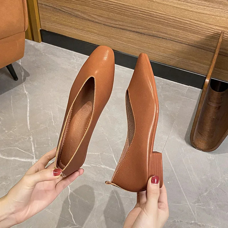 Genuine Leather Multi-color Low-heeled women's Shoes  Round Toe Flat Bottom Shallow Cut Single Shoe Casual Versatile Loafers