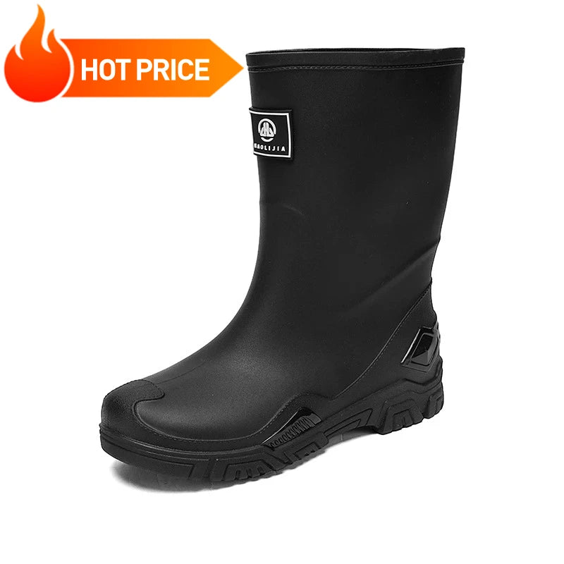 Rain Boots for Men, Non-Slip, Waterproof, High-Top Fishing Boots, Popular Work Safety Shoes, Rain Boots