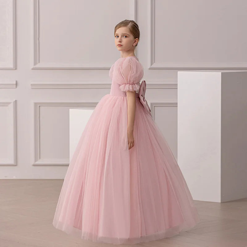 Teenage Girls Big Bow Princess Dress For Kids First Communion Formal Evening Vestidos Wedding Bridesmaid Birthday Pageant Gown