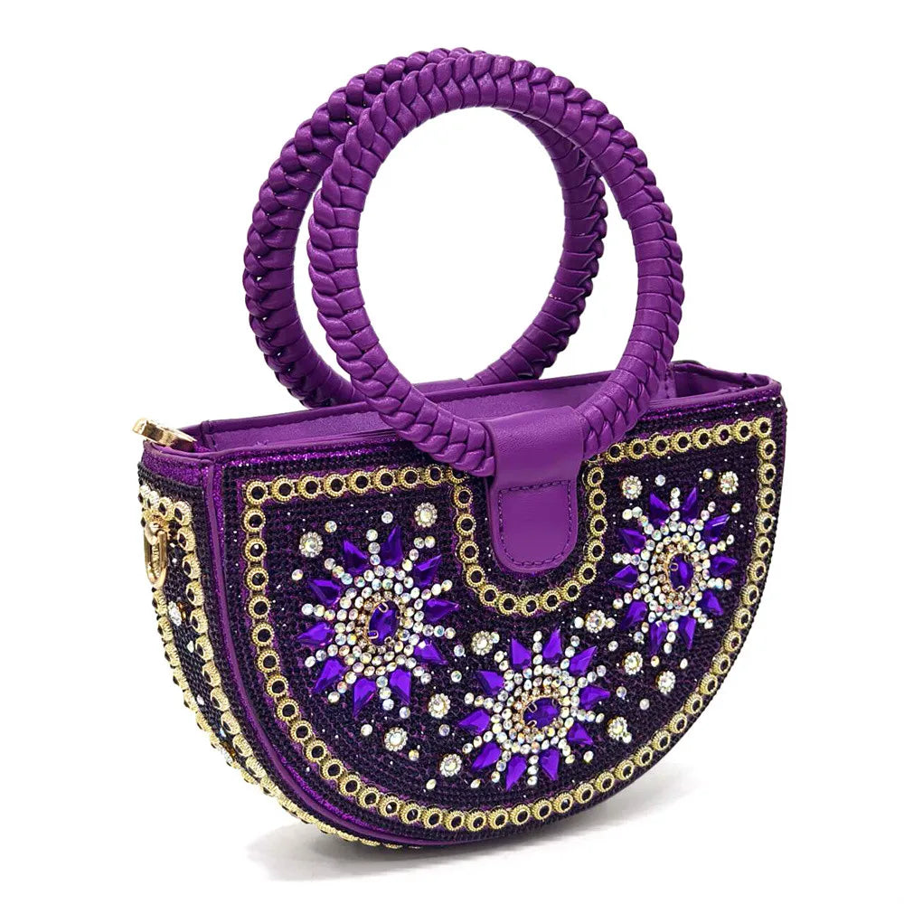 Nigeria Fashion Rhinestone-encrusted Ladies Party Shoes And Special bags High Heels And Dual Purpose Bag Women's Shoes