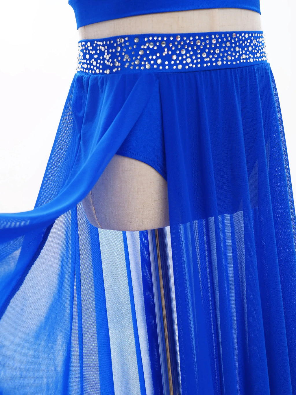 Kids Girls Lyrical Modern Dance Skirt Shiny Rhinestones Open Front Flowy Sheer Mesh Skirt with Built-in Briefs Ballet Dresses