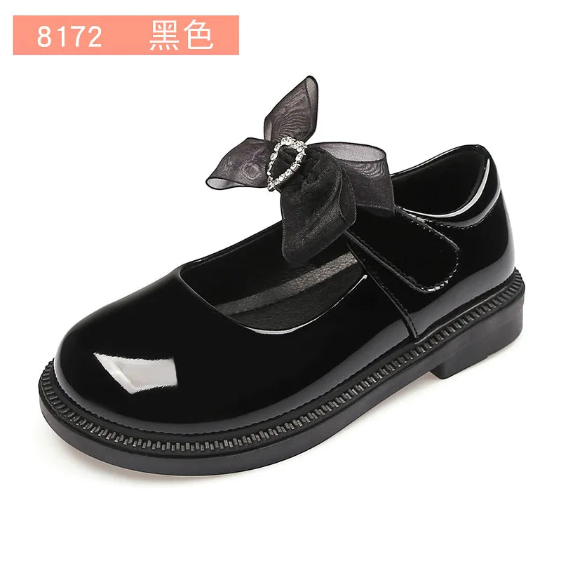 New Girl Leather Shoes Princess Kid Student School Causal Black Versatile Shoes Hook & Loop Children Glossy Mary Jane Autumn Hot