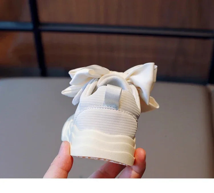 2024 Kids Sneakers for Girls School Casual Sports Shoes for Toddlers Fashion Children Tennis Shoes Thick Bottom Bowknot Non-slip