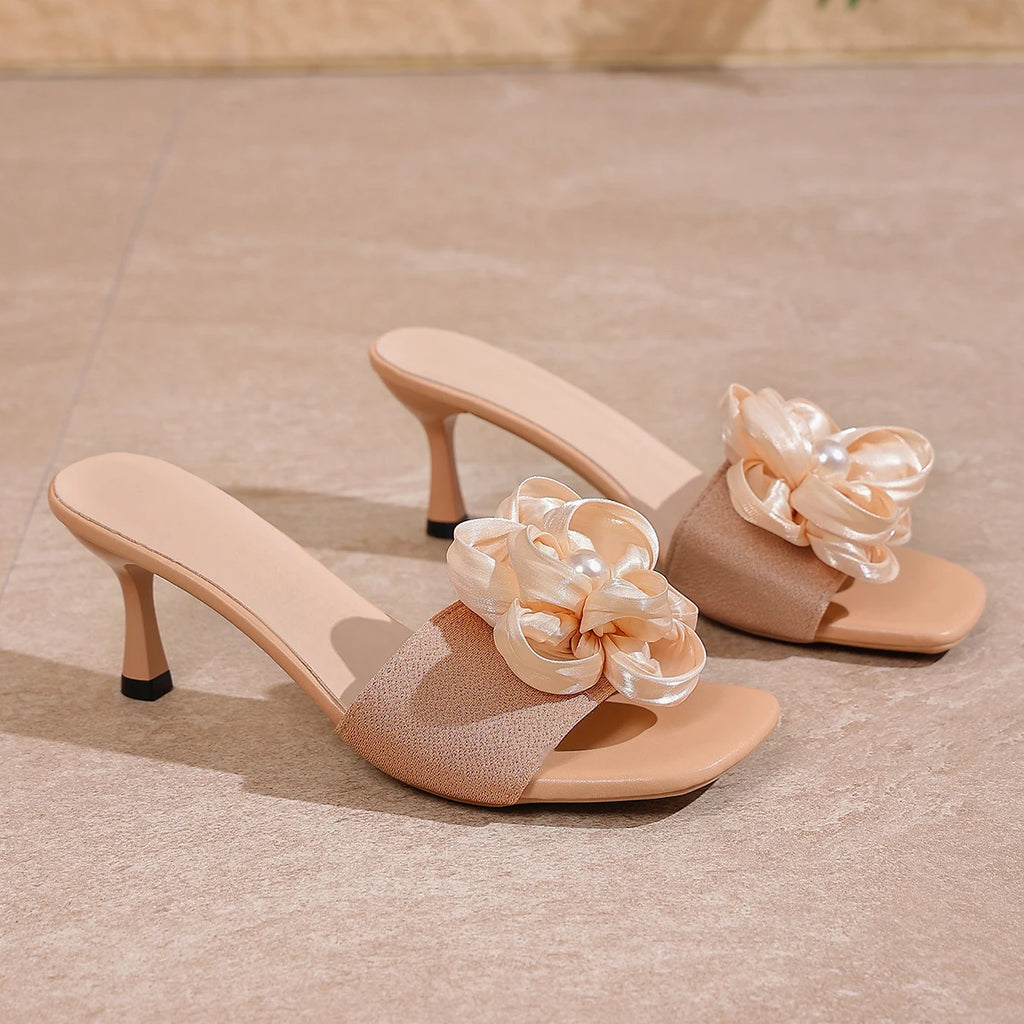 Flower High Heels Women's Sandals Sexy Fashion Heeled Shoes New Luxury Party Flip Flops Trend Walking Stilettos Mujer Zapatos