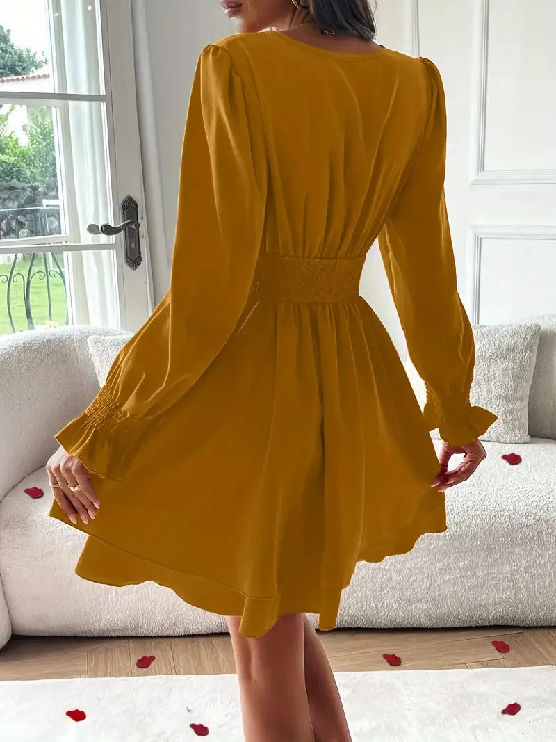 Summer New Dresses 2026 Woman Clothing V-Neck Lantern Sleeve Wrap Mini Dress Ruched Waisted Dress Elegant for Spring Party Dress