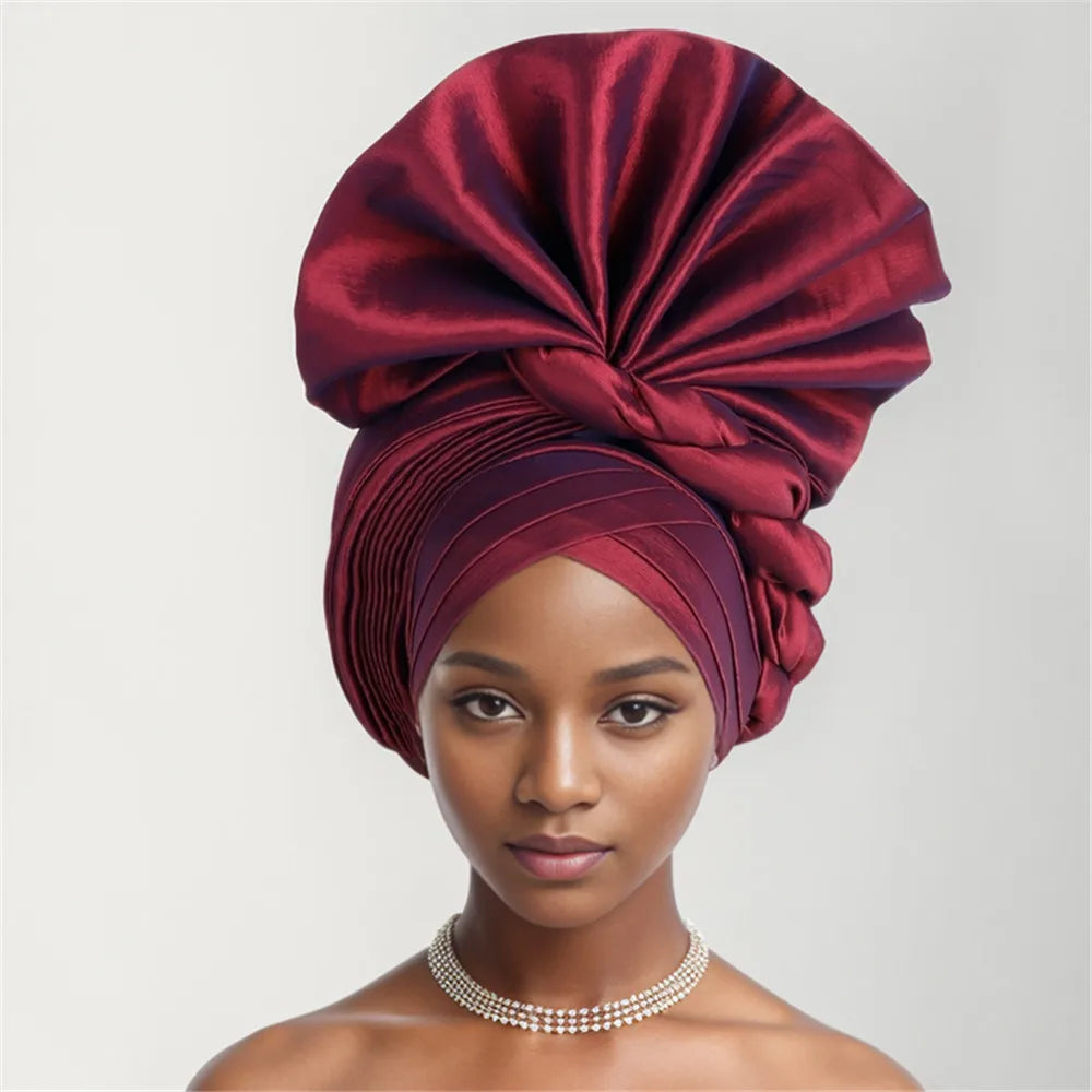 African Auto Gele Headtie Nigeria Women's Head Wraps Wedding Party Headpiece Women Turban Cap