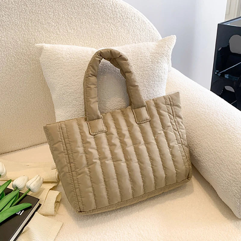 Ladies Tote Bags Large Capacity Cotton Padded Bag Solid Color Casual Fashion Nylon Elegant for Handbag