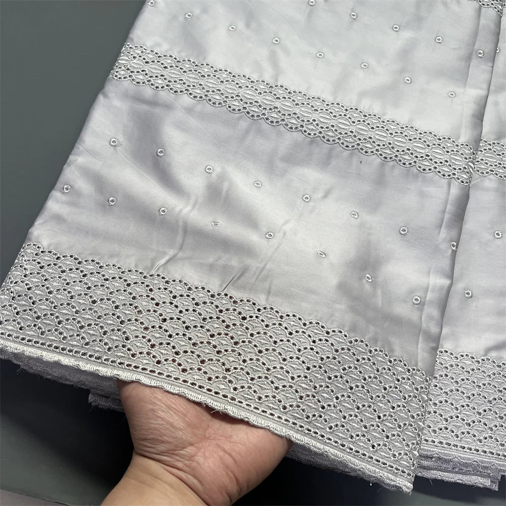 2026 High-Quality African Nigerian Tulle Lace Fabric for Dress Sewing Pure Embroidery Damask Cotton Wedding Party 5Yard hz1413