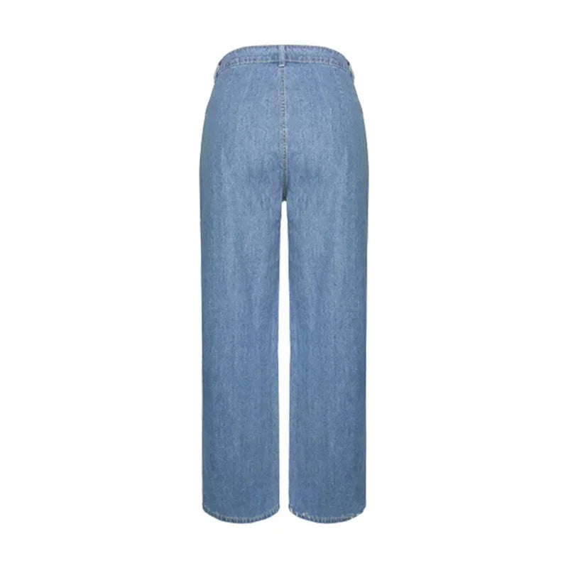 Chic Whitish Blue Women Straight Jeans Korean Casual Wide Leg Trousers Female 2023 Elegant Commuter Loose High Waist Denim Pants