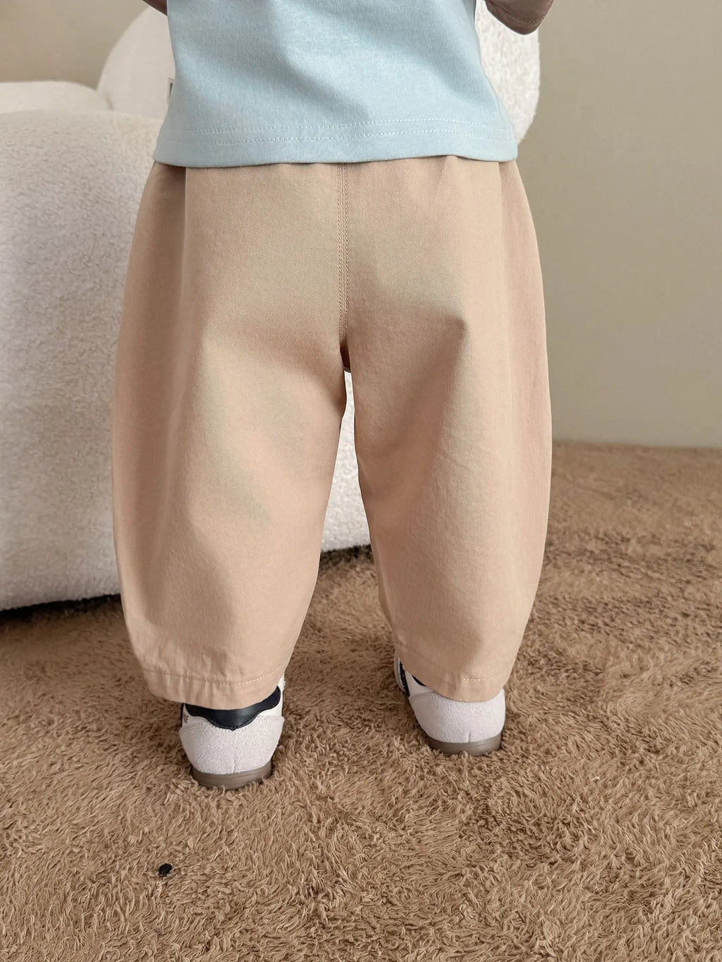 2026 Fall New Toddler Kids Pants Cotton Cartoon Embroidered Harem Pants Baby Boy Casual Striped Denim Baggy Trousers