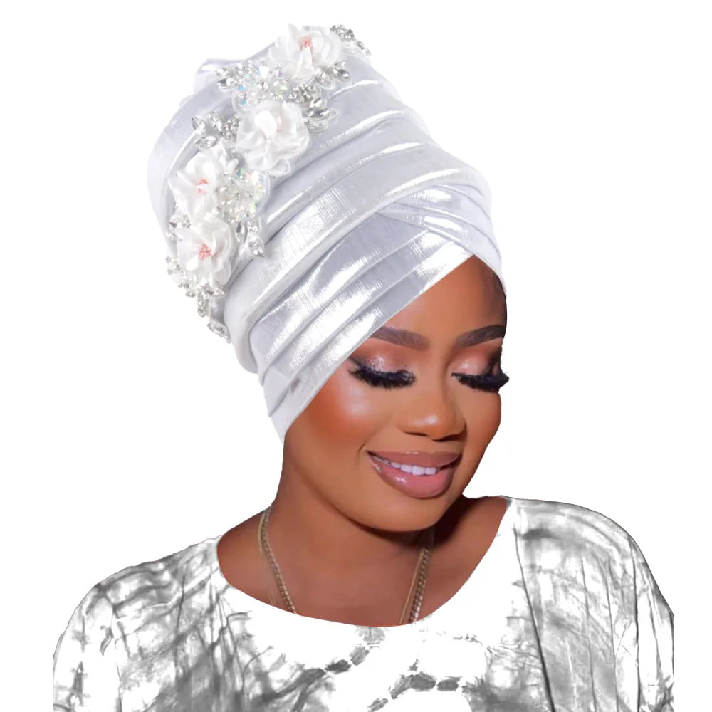 Nigeria Auto Gele Headtie Already Made Wedding Geles Female Head Wraps Diamond Flower 2025 New African Women's Turban Cap Bonnet