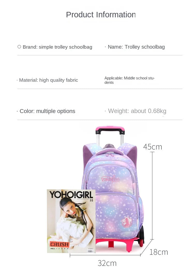 Children School Backpack Set with Wheels Students Bags for Girls Trolley Bag Cute Schoolbag Rolling Wheeled Backpack Child Girl